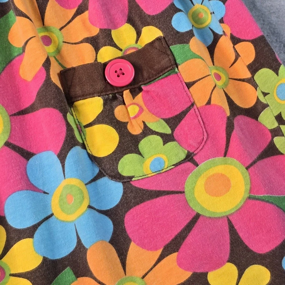 Carters Floral Jumper Dress Girls 4T Brown Pink Blue Retro Kidcore 100%‎ Cotton